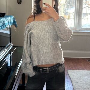Pull & Bear Off Shoulder Light Gray Sweater